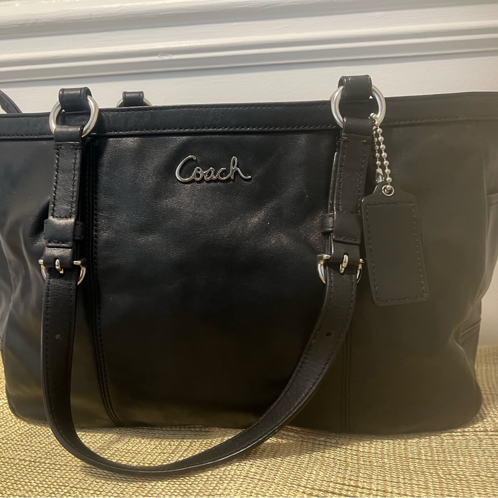 Coach Black Leather Bag with Silver Logo